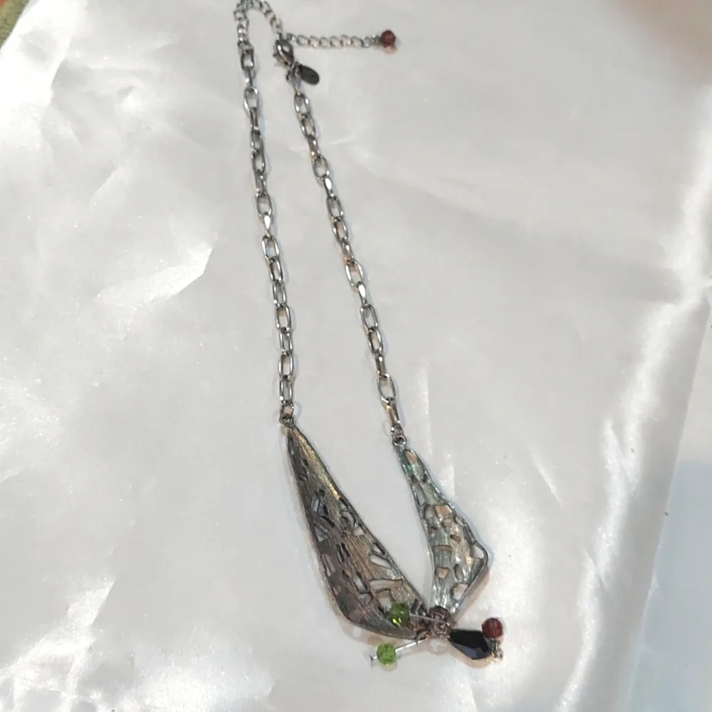 SA Necklace Mosaic Beads Paperclip Silvertone Chain‎ - Picture 4 of 5